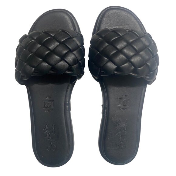 Seychelles Braided Slide Sandal Black Leather Size 6 Casual Made in Italy - Picture 1 of 13